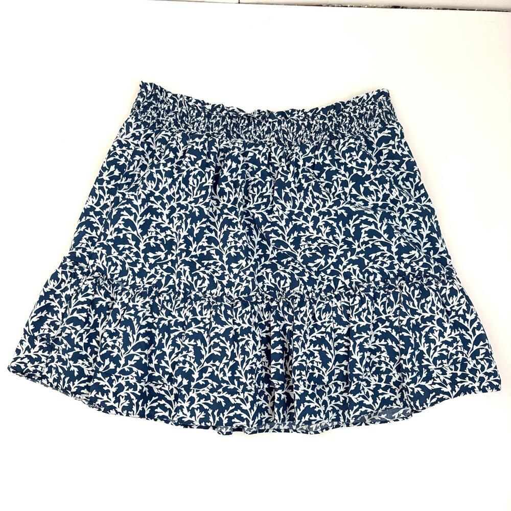 J.Crew | Women’s Teal Green White Leaf Ruffle Mini Tiered Skirt Size L
